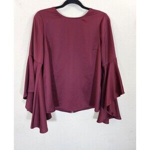 RO&DE Blouse Women's Small Burgundy Bell Sleeve Exposed Zipper Back Top Shirt